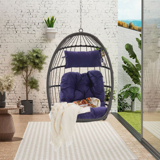 Garden & Outdoor: Outdoor Garden Rattan Egg Swing Chair Hanging Chair PE Hang Chair by Streamdale Furniture