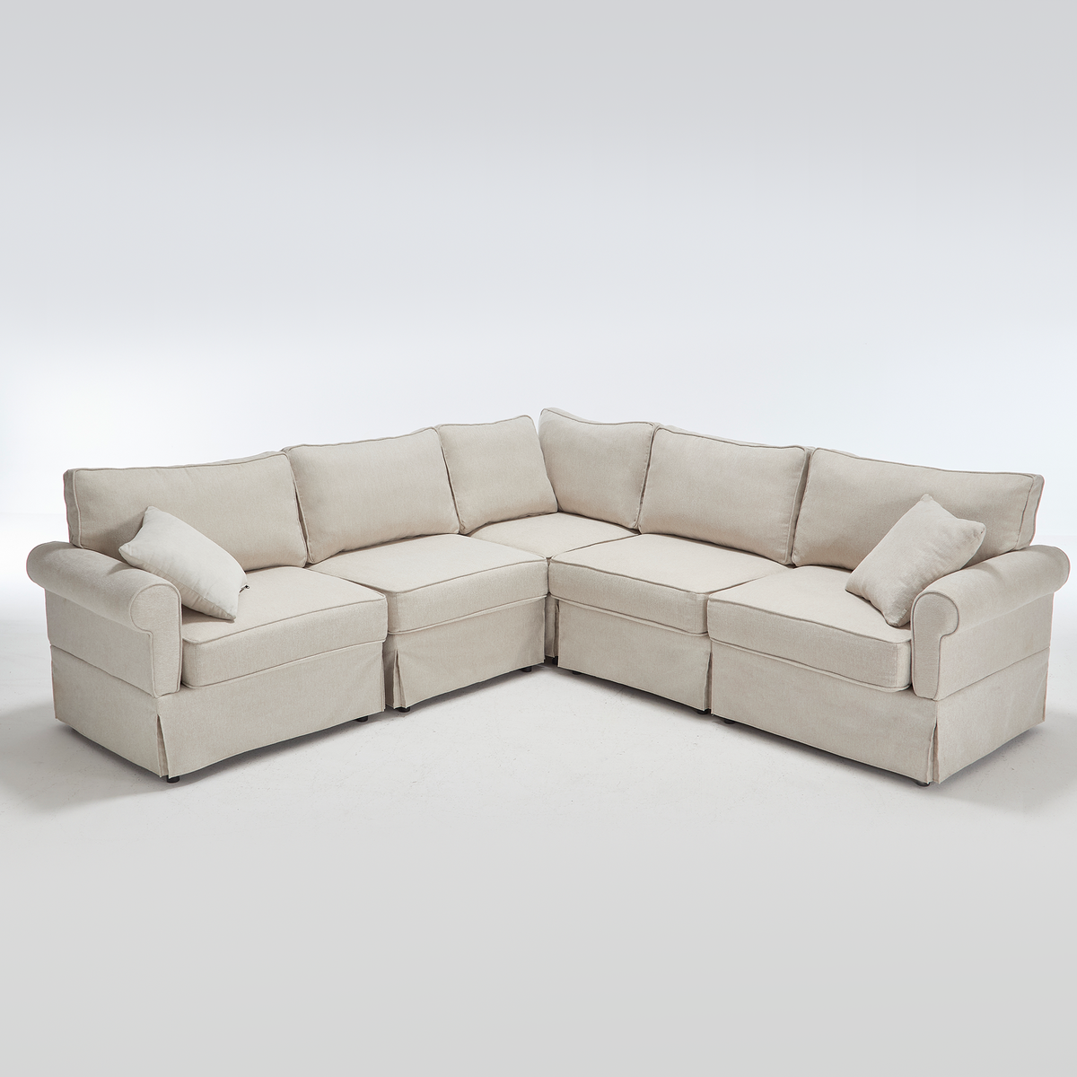 [NEW ARRIVED] [VIDEO PROVIDED]   Modular Sectional Sofa Set,Convertible L Shaped Couch ,5 Seat,Reversible Sectional Sofa Couch,Upholstered,Corner Sofa,Rolled Arms,Soft Linen Fabric,  Beige