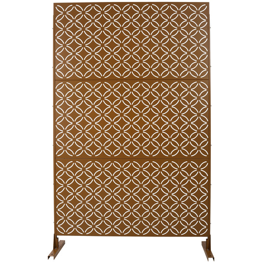 Dining & Tableware: Freestanding Decorative Privacy Screen for Deck Balcony Patio, Metal Privacy Screen 76' H×48' W, Brown by Streamdale Furniture