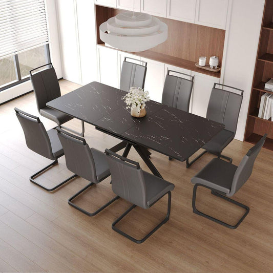 Dining & Tableware: Extendable Dining Table Table Set for 6-8 Person for Dining Room,C-shaped Tube Soft padded armless dining chairs and Very large Dining Room Table Kitchen Table Chair Set with metal Legs by Streamdale Furniture