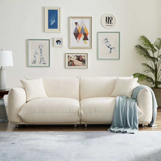Bedroom Bedding & Decor: Oversized Loveseat Sofa for Living Room, Sherpa Sofa with Metal Legs, 3 Seater Sofa, Solid Wood Frame Couch with 2 Pillows, for Apartment Office Living Room - White by Streamdale Furniture