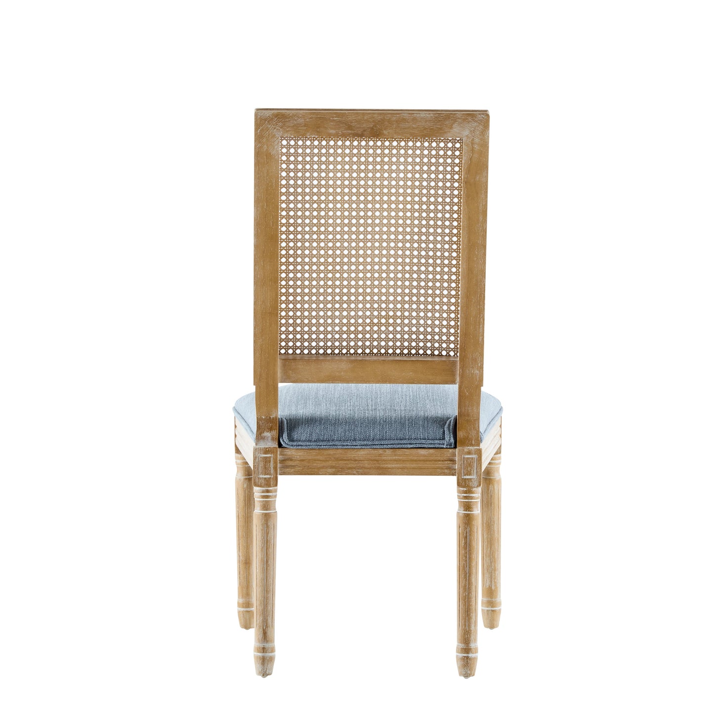 Vintage Inspired Set of 6 French Country Dining Chairs with Cane Backrest & Upholstered Seats in Rustic Weathered Finish