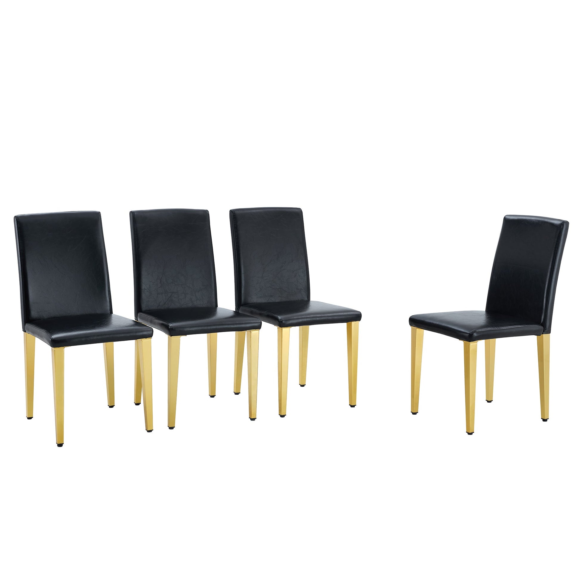 Dining & Tableware: A Set of 4 Black PU Leather Backrest Chairs with Gold Metal Legs - A Perfect Pairing, Ideal for Minimalist and Modern Home Décor Styles, with Product Dimensions of 16.2*18.5*34.6 inches by Streamdale Furniture