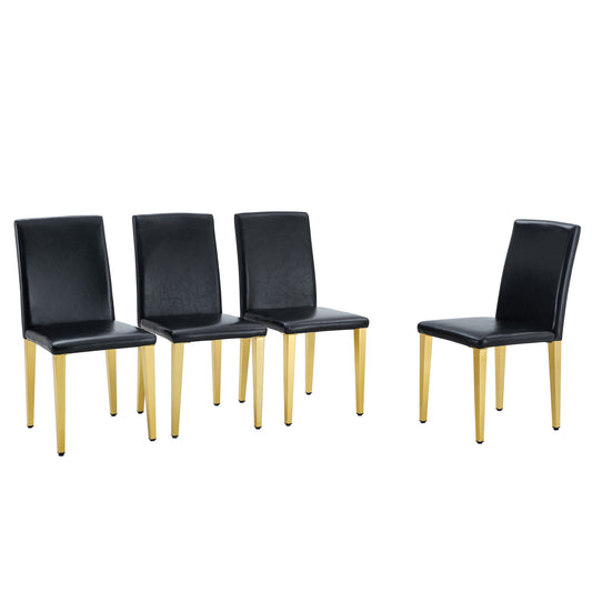 Dining & Tableware: A Set of 4 Black PU Leather Backrest Chairs with Gold Metal Legs - A Perfect Pairing, Ideal for Minimalist and Modern Home Décor Styles, with Product Dimensions of 16.2*18.5*34.6 inches by Streamdale Furniture