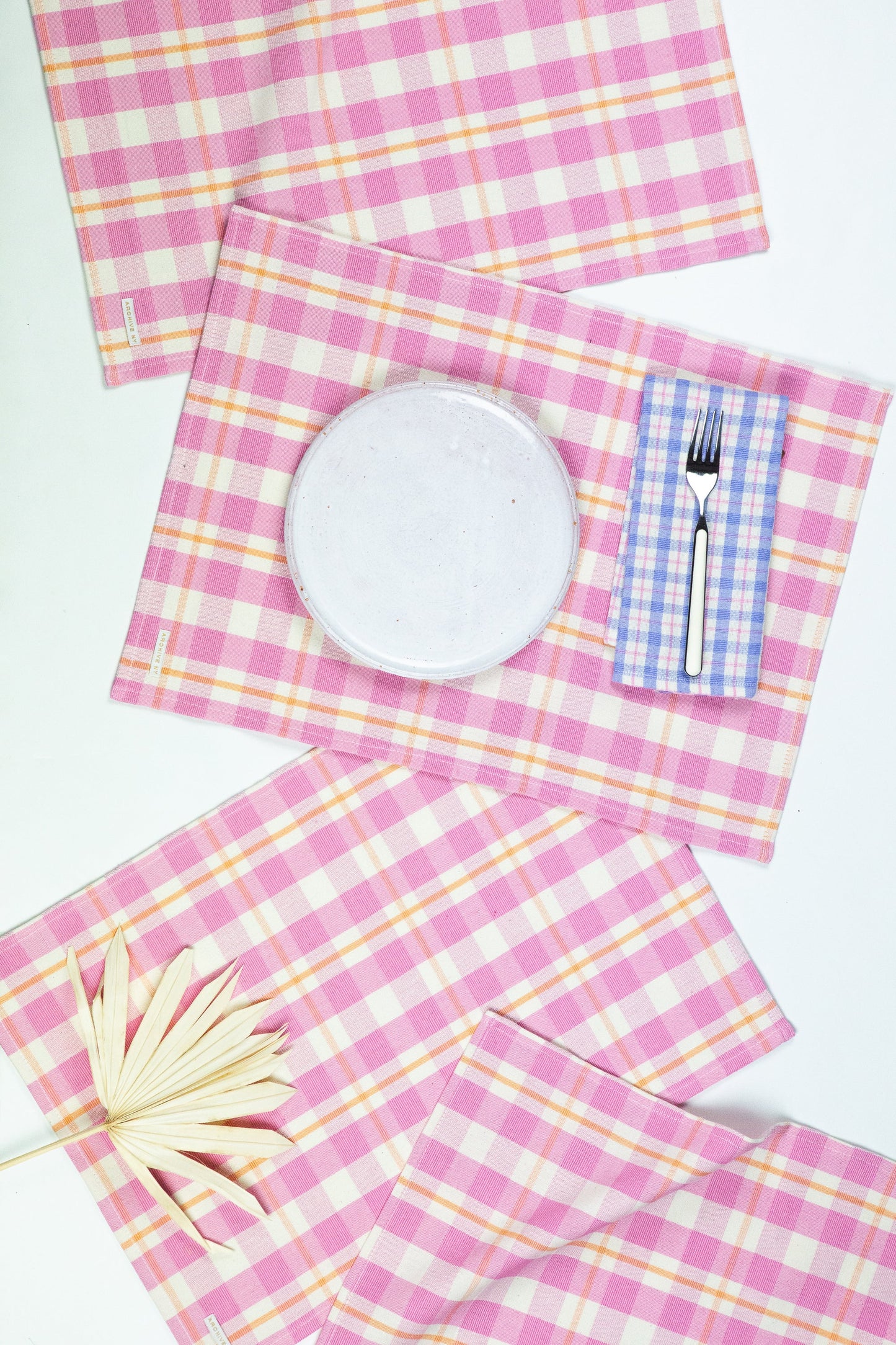 Abigail Plaid Placemat in Bubblegum and Peach