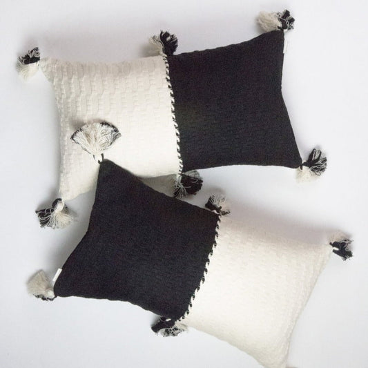 Antigua Pillow - Black &amp; Natural White Colorblocked
