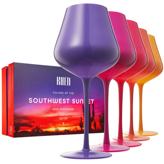 Outdoor Living: Southwest Sunset Large Colored Wine Glass| Set of 5 | 20 oz by Khen Site