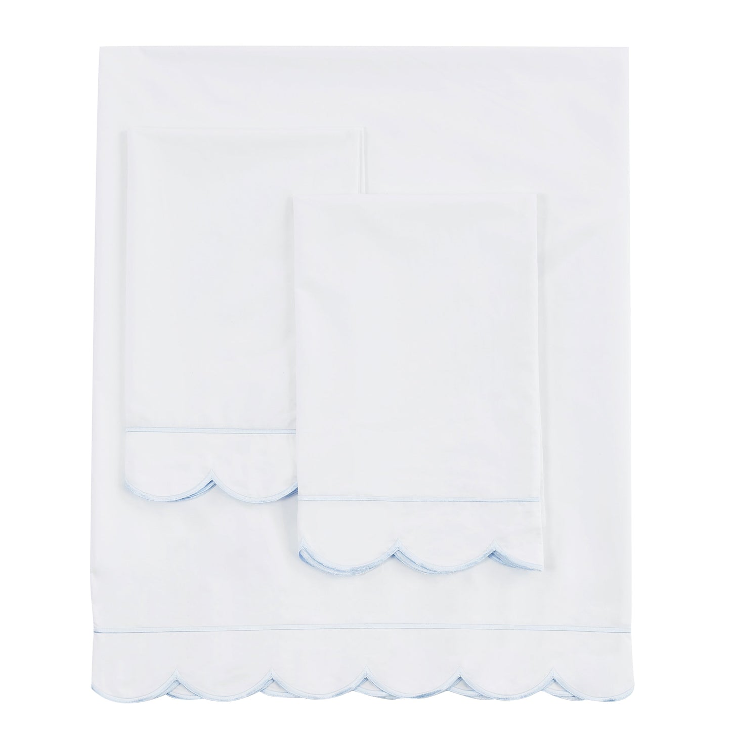 Scallop Frame Embroidered Cotton Percale Sheet Set