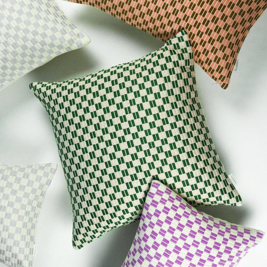Checkered Brocade Pillow - Green & Cream