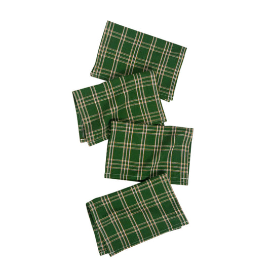 Chiapas Plaid Forest Green Cocktail Napkins Set of 4