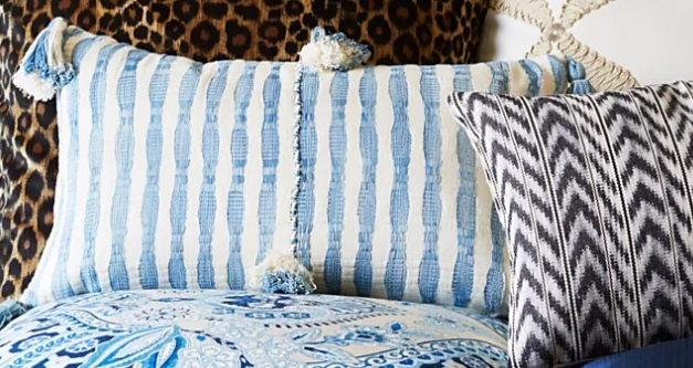 Antigua Pillow- Natural Faded Indigo 20"x20"