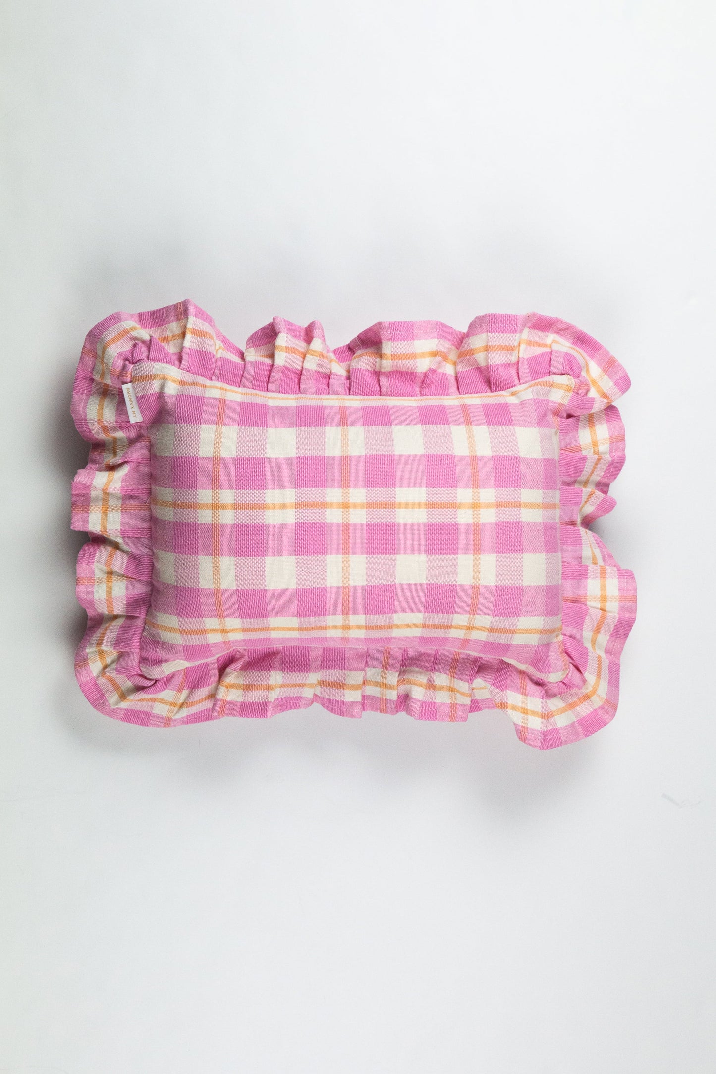 Abigail Plaid Rectangle Pillow in Bubblegum and Peach