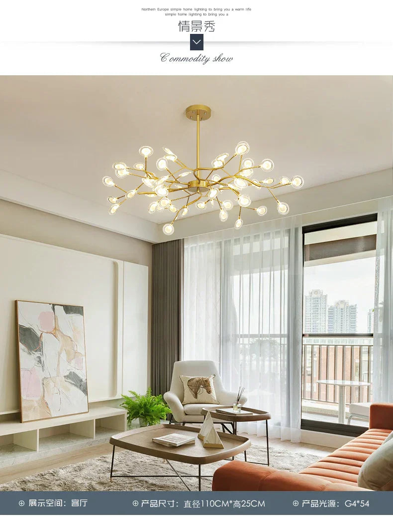 Modern LED Firefly Chandelier - Contemporary Ceiling Pendant Lamp for Living Room, Bedroom, Kitchen