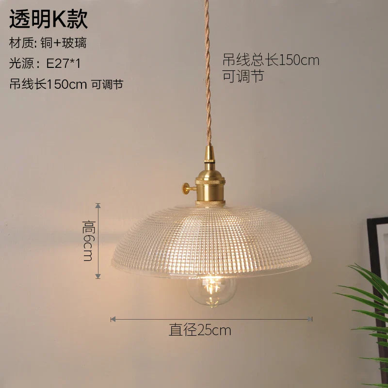 Nordic Style Copper Pendant Light Fixtures - Modern Glass Hanging Lamp for Kitchen, Dining, and Living Spaces