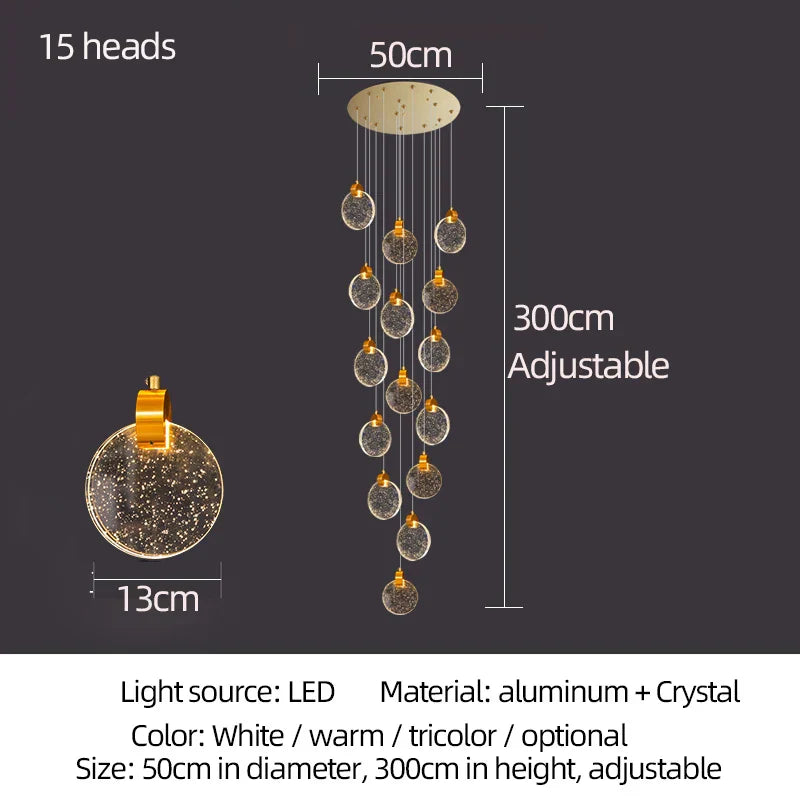 Round crystal pendant light for  living room dining room stair lamp decoration exhibition hall