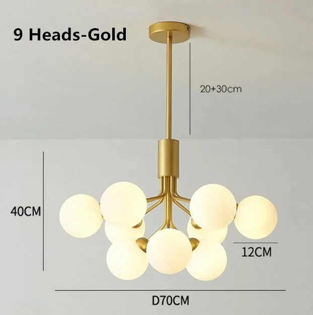 Luxury Gold Nordic Glass Ball Chandelier - LED Magic Bean Apiales Chandeliers for Bedrooms, Kitchens, Dining Rooms, and Cafe Lighting