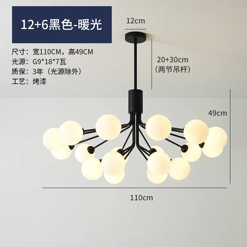 Luxury Gold Nordic Glass Ball Chandelier - LED Magic Bean Apiales Chandeliers for Bedrooms, Kitchens, Dining Rooms, and Cafe Lighting