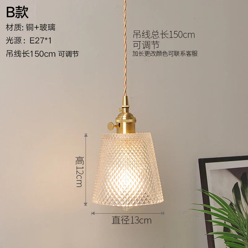 Nordic Style Copper Pendant Light Fixtures - Modern Glass Hanging Lamp for Kitchen, Dining, and Living Spaces