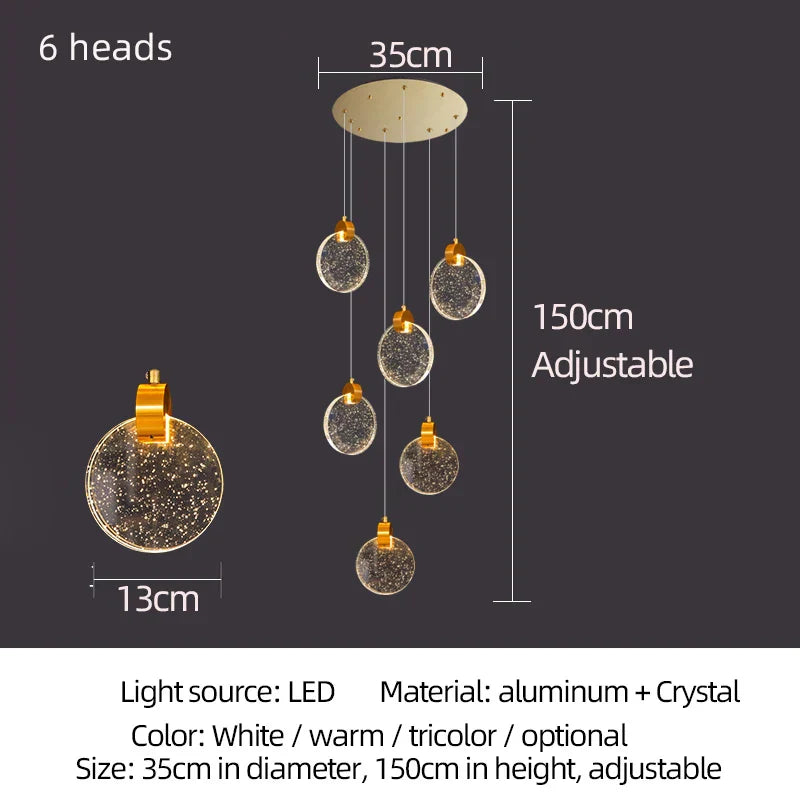 Round crystal pendant light for  living room dining room stair lamp decoration exhibition hall