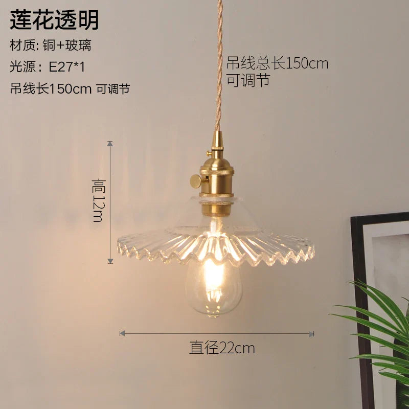 Nordic Style Copper Pendant Light Fixtures - Modern Glass Hanging Lamp for Kitchen, Dining, and Living Spaces