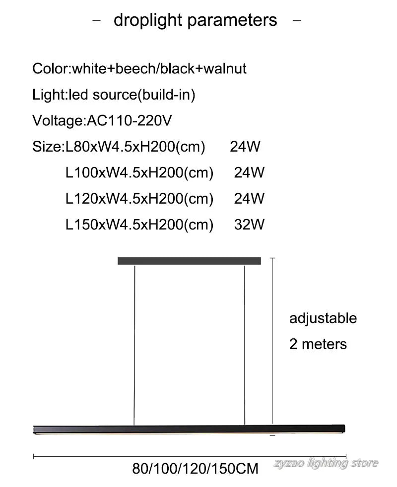 Sleek Wooden Line LED Pendant Lamp - Modern Minimalist Lighting for Office, Dining Room, Cafe, and Bar Decor