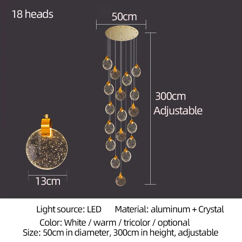Round crystal pendant light for  living room dining room stair lamp decoration exhibition hall