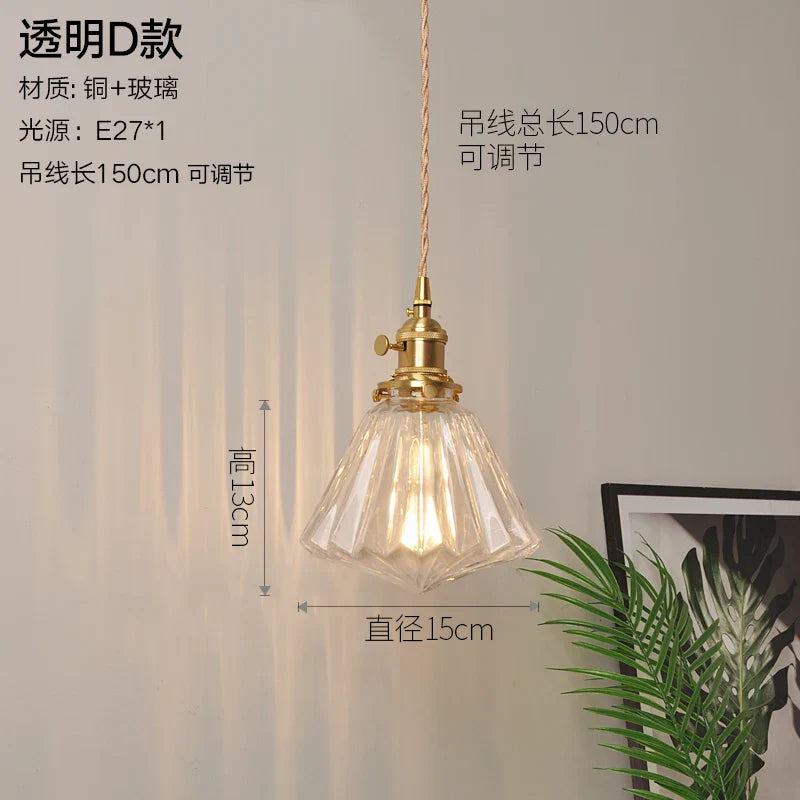 Nordic Style Copper Pendant Light Fixtures - Modern Glass Hanging Lamp for Kitchen, Dining, and Living Spaces