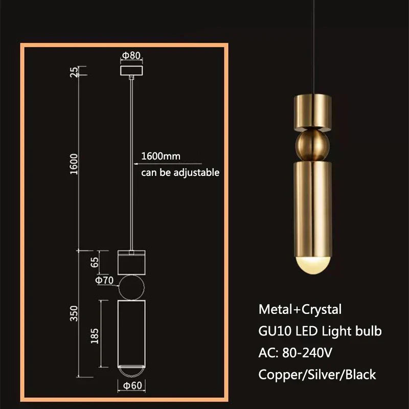 Nordic simple loft restaurant bar window single head pendant lamp GU10 bedroom bedside coffee hotel brass small chandelier