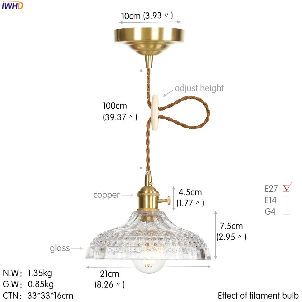 Nordic Glass Pendant Light - Elegant Copper Fixture for Dining and Living Spaces