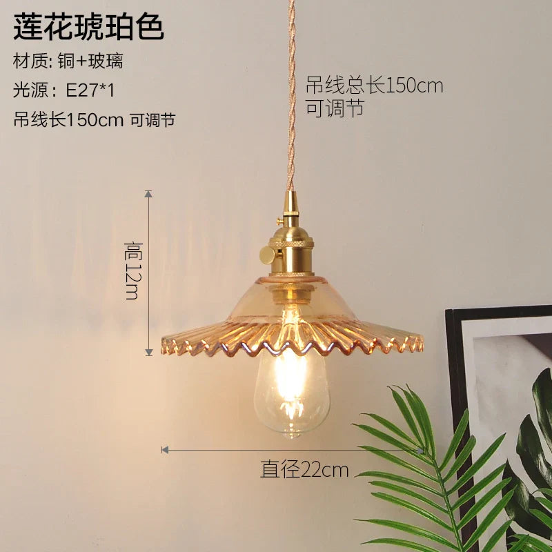 Nordic Style Copper Pendant Light Fixtures - Modern Glass Hanging Lamp for Kitchen, Dining, and Living Spaces