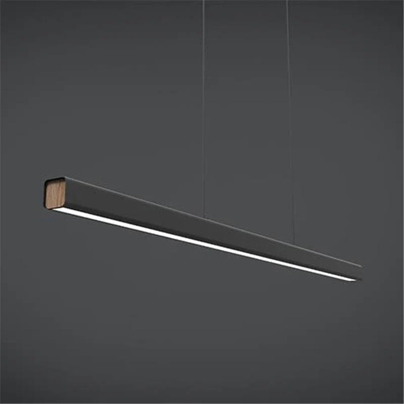 Sleek Wooden Line LED Pendant Lamp - Modern Minimalist Lighting for Office, Dining Room, Cafe, and Bar Decor