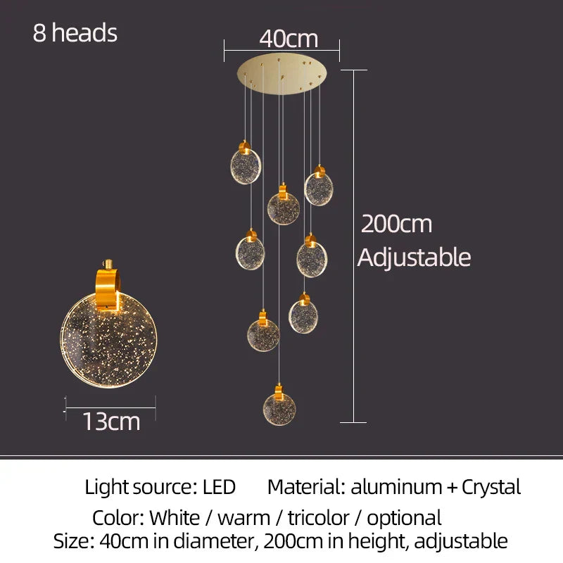 Round crystal pendant light for  living room dining room stair lamp decoration exhibition hall