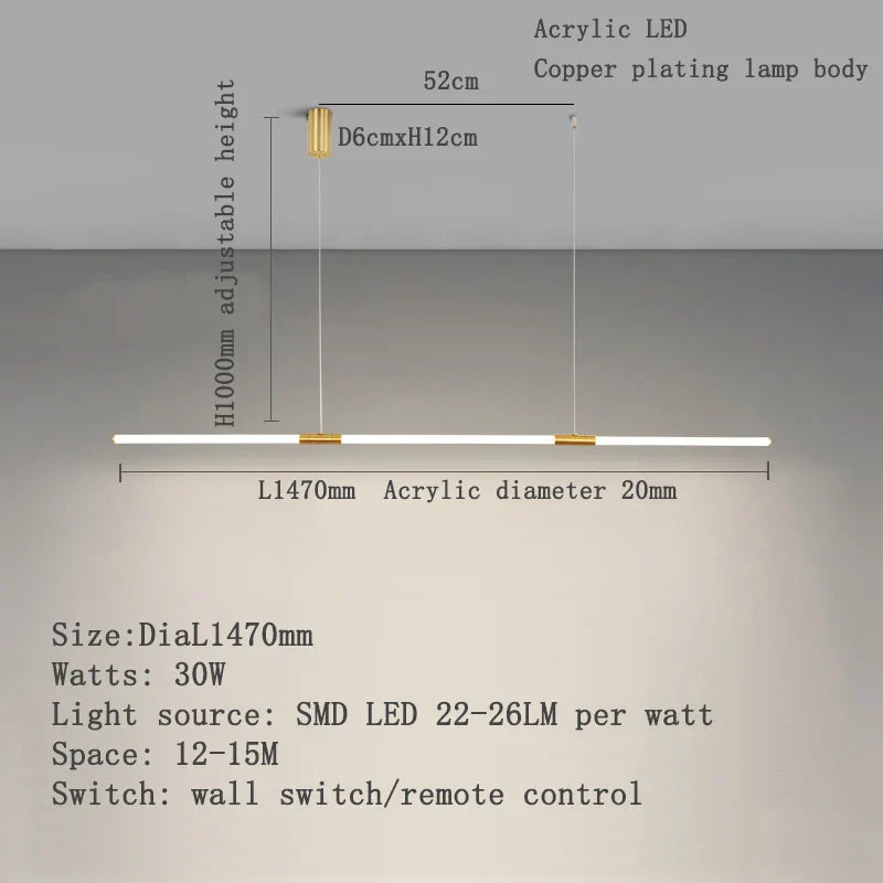 Elegant Copper Plating LED Pendant Lights - Modern Lighting for Living and Study Rooms