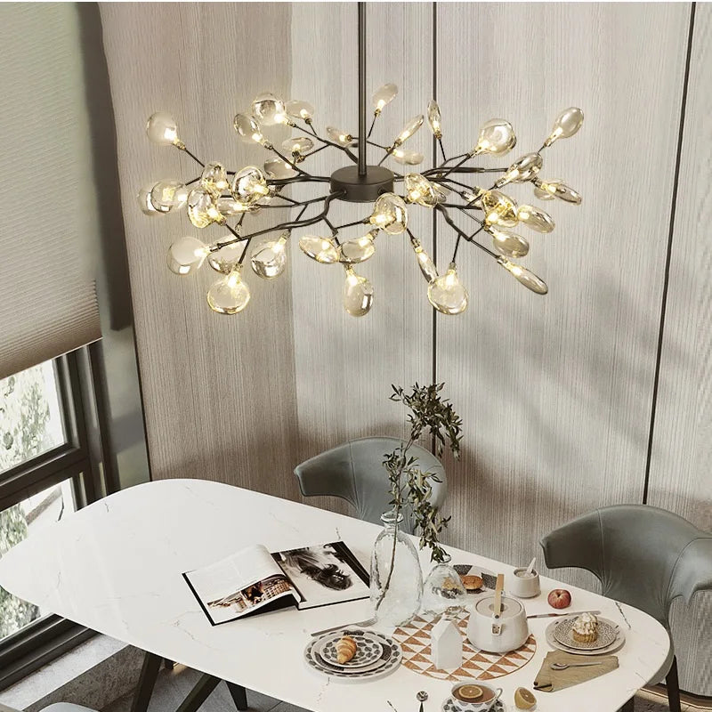 Modern LED Firefly Ceiling Chandelier - Contemporary Tree Branch Pendant Hanging Lamp with G4 LED Bulbs