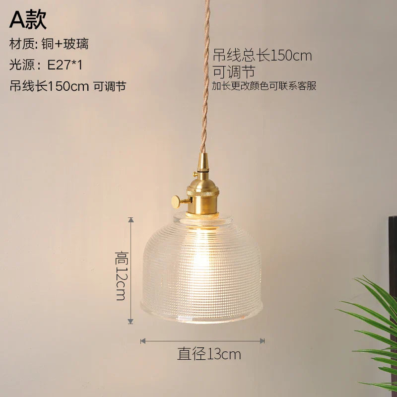 Nordic Style Copper Pendant Light Fixtures - Modern Glass Hanging Lamp for Kitchen, Dining, and Living Spaces