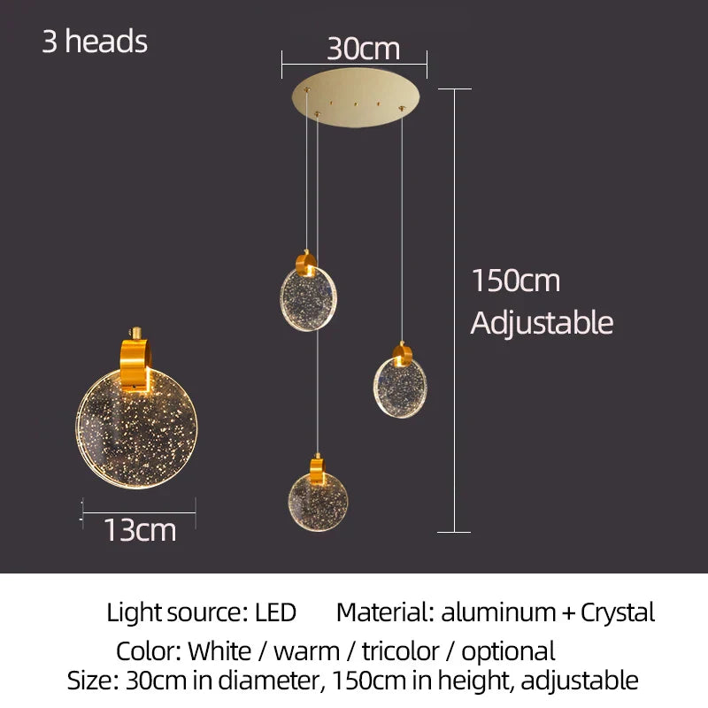 Round crystal pendant light for  living room dining room stair lamp decoration exhibition hall