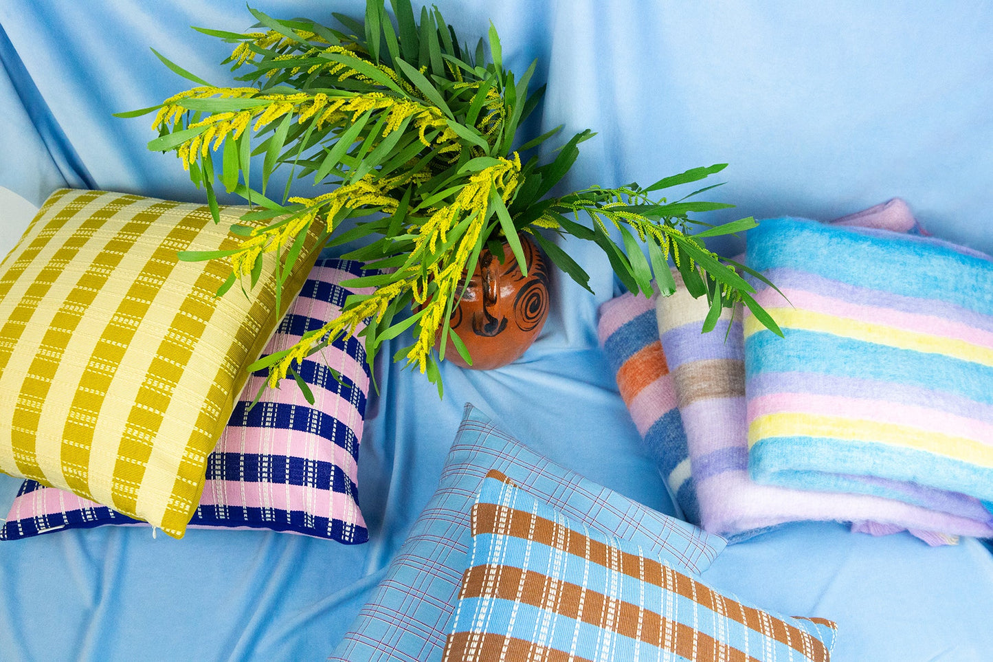 Santiago Grid Pillow - Butter