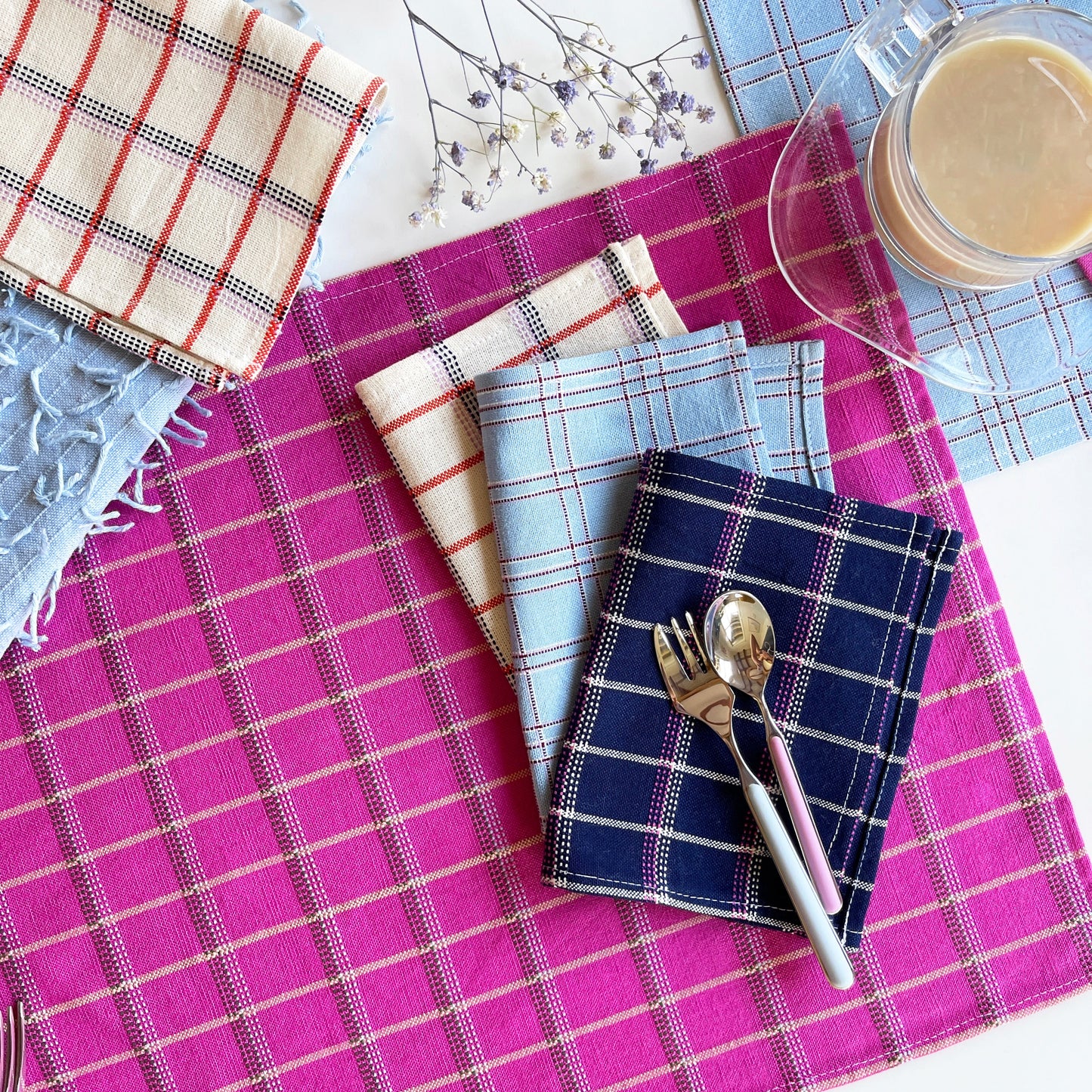 Chiapas Plaid Light Blue Cocktail Napkins Set of 4