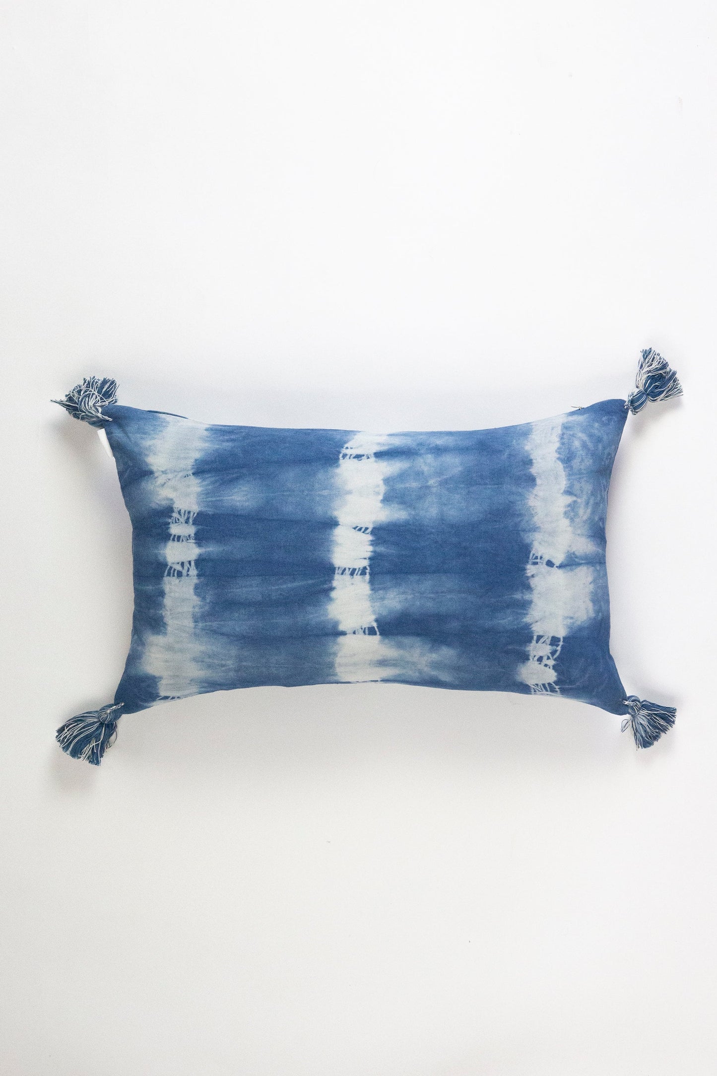 Indigo Striped Shibori Tassel Lumbar Pillow 12" x 20"