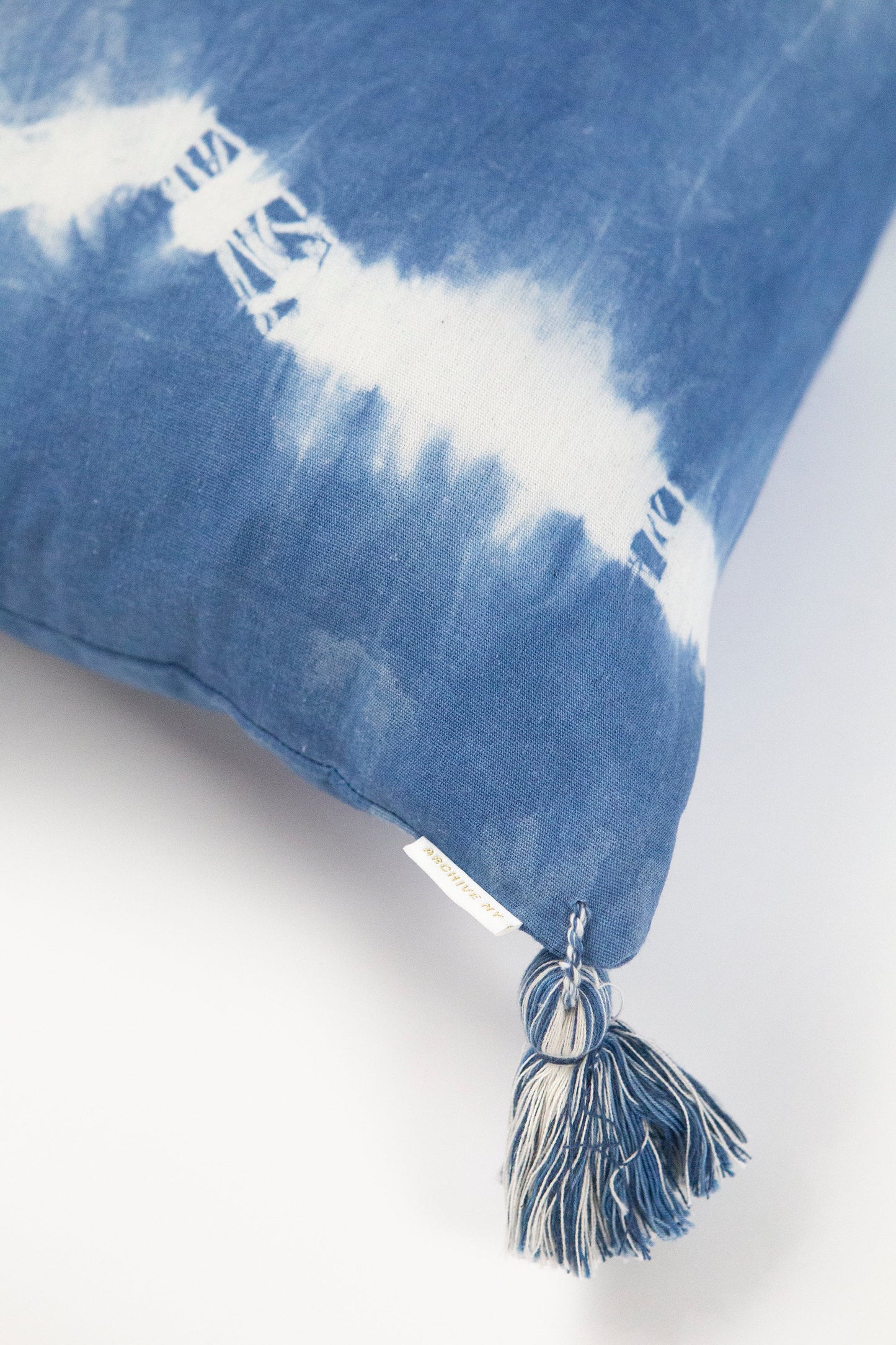 Indigo Striped Shibori Tassel Lumbar Pillow 12" x 20"