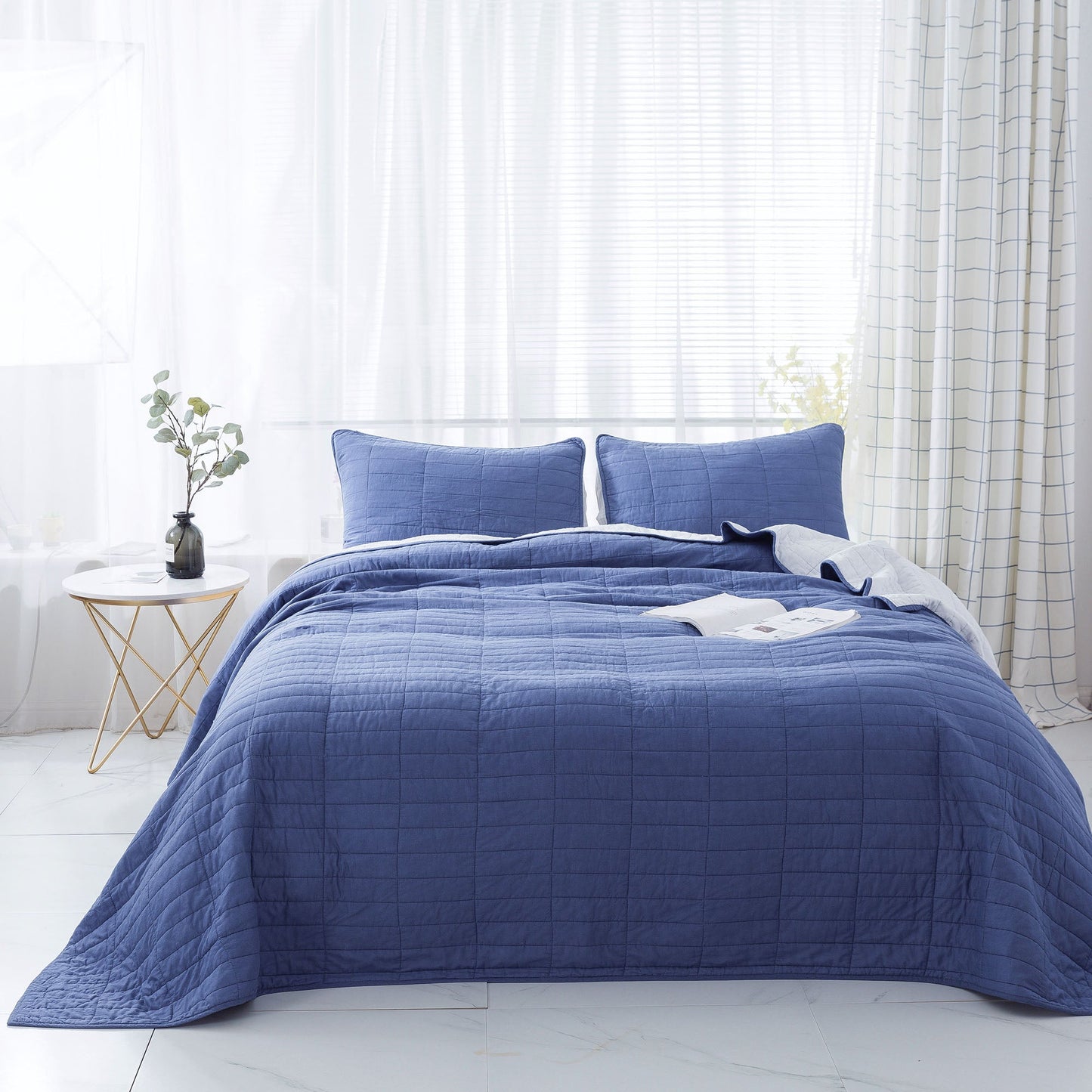 Kasentex Ultra Soft Cotton Oversized Bedspread Set, Blue or Red, Room Decor, Graduation Gifts