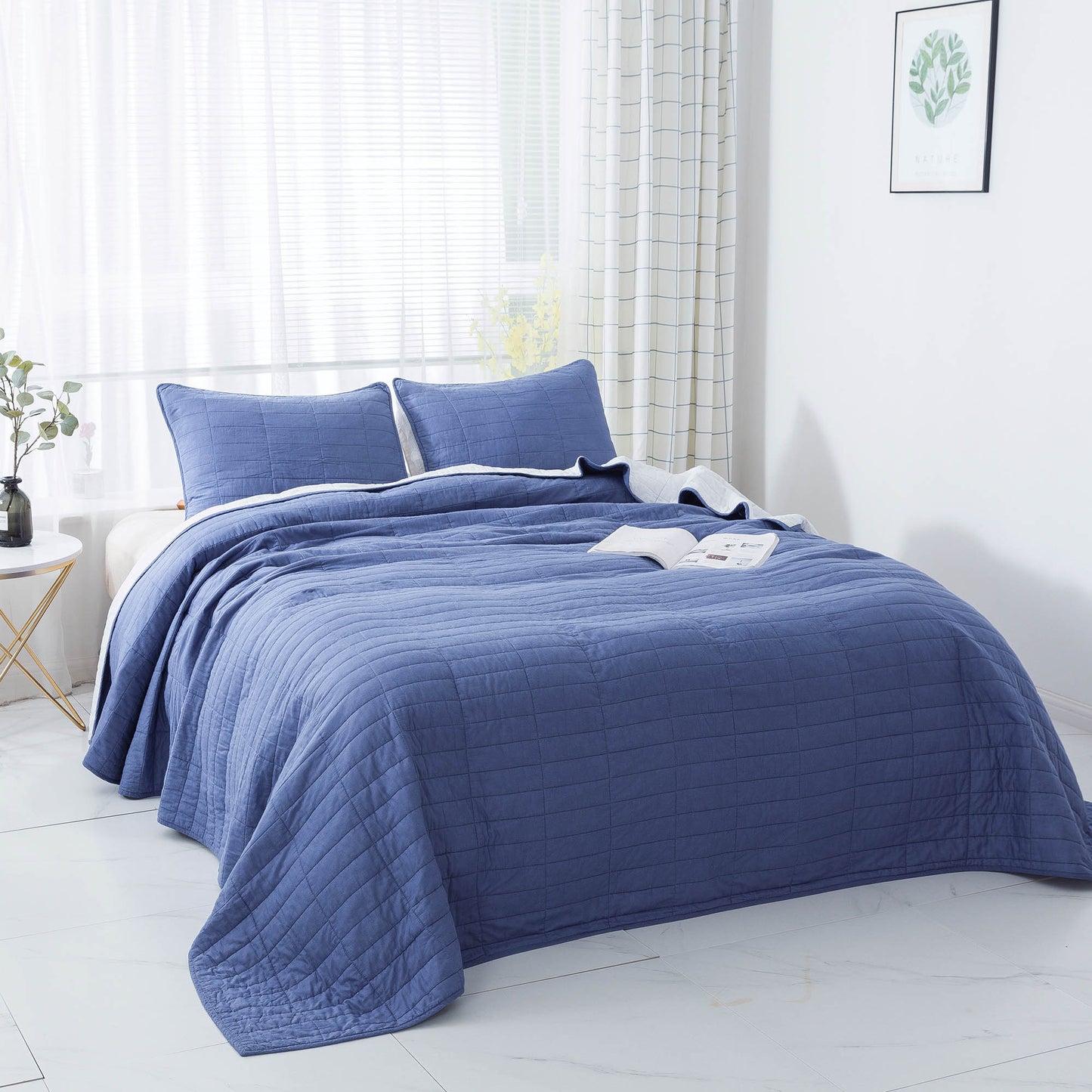 Kasentex Ultra Soft Cotton Oversized Bedspread Set, Blue or Red, Room Decor, Graduation Gifts