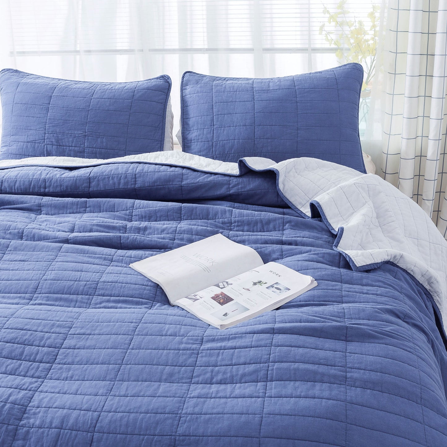 Kasentex Ultra Soft Cotton Oversized Bedspread Set, Blue or Red, Room Decor, Graduation Gifts
