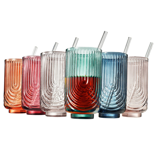 Dining & Tableware: Tonal Highball Glassware with Matching Straw, Set of 6 by Khen Site
