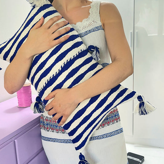 Antigua Pillow - Royal Blue Stripe