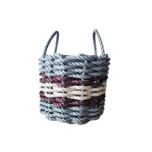 Kitchen Tools & Cookware: Lobster Rope Basket Light Gray and Light Tan, Burgundy Accents by Little Salty Rope
