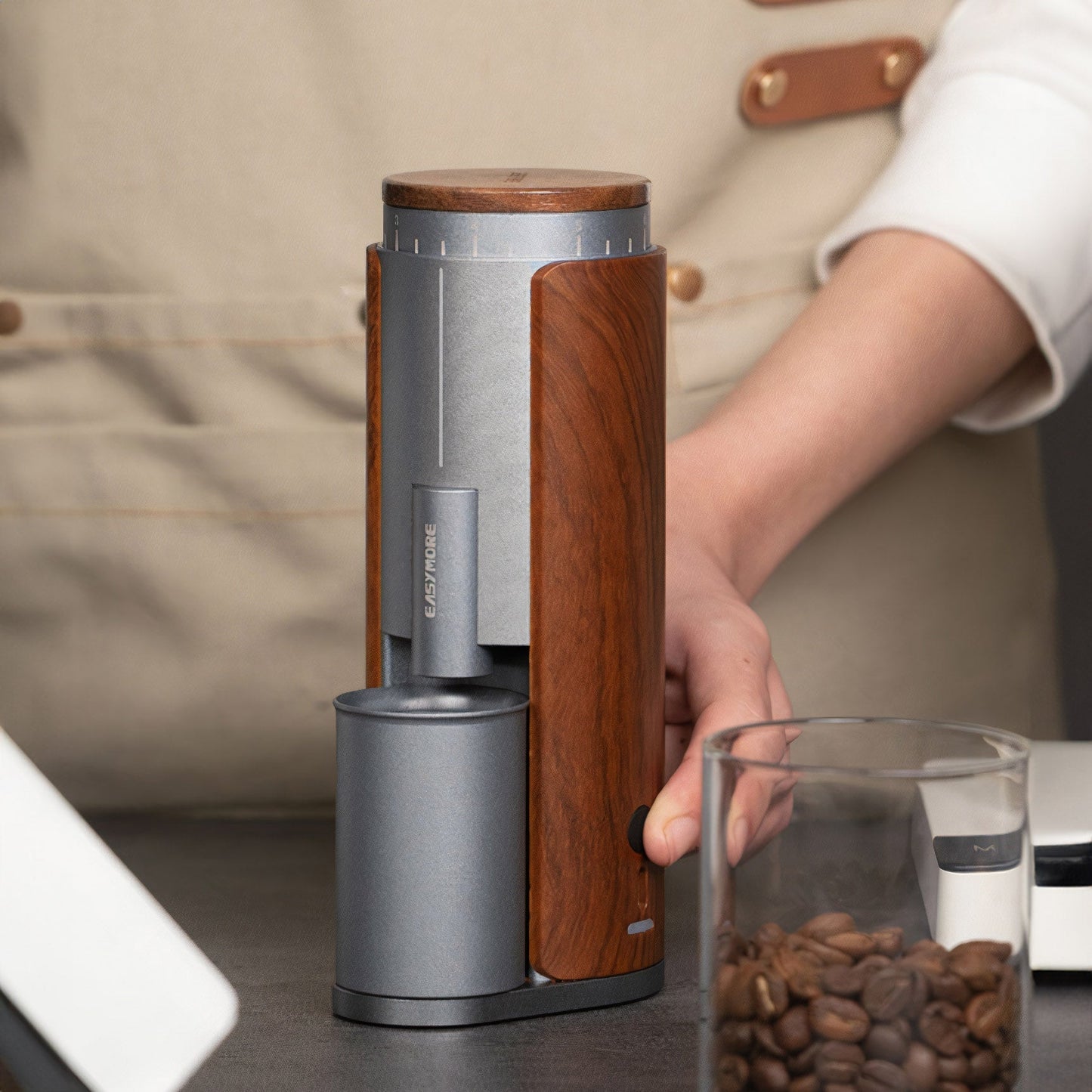 Rechargeable Coffee Grinder with Elegant Wood Cover