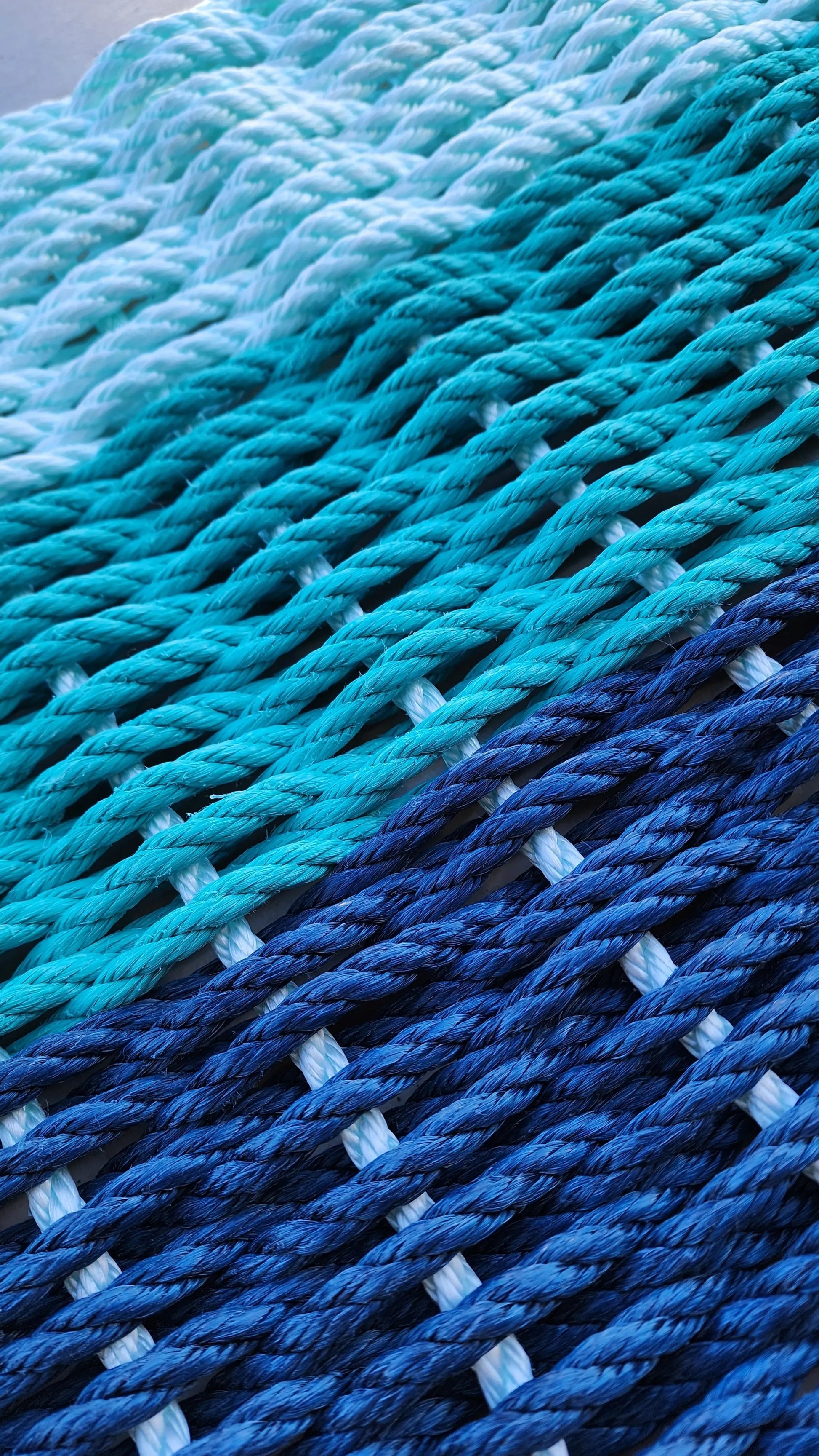 Area Rug: Ombre Rope Mat made with Lobster Rope, Navy Blue, Teal, Seafoam by Little Salty Rope