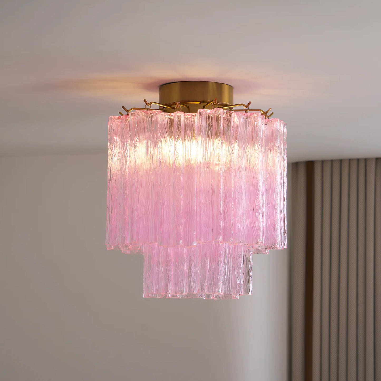 Pink Glass Tubes Murano Ceiling Lamp