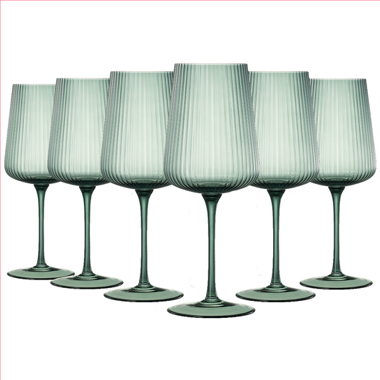 Dining & Tableware: Tonal Ribbed Stemmed Wine Glassware, Set of 6 by Khen Site